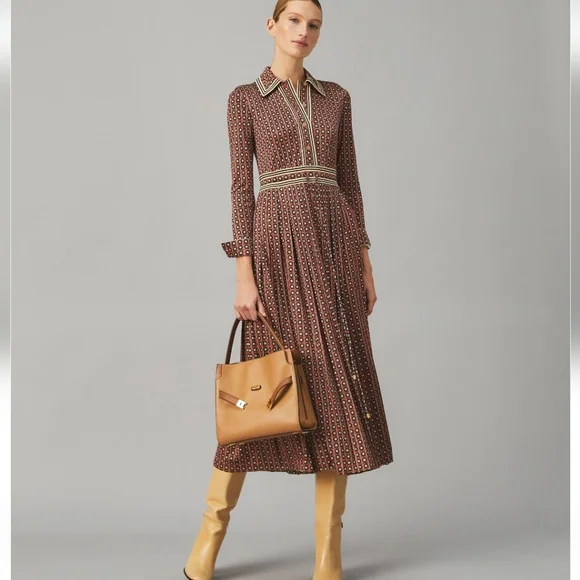 TORY BURCH Silk Blend Pleated Skirt Sun Prints All Over Dress Size Small - Picture 3 of 16